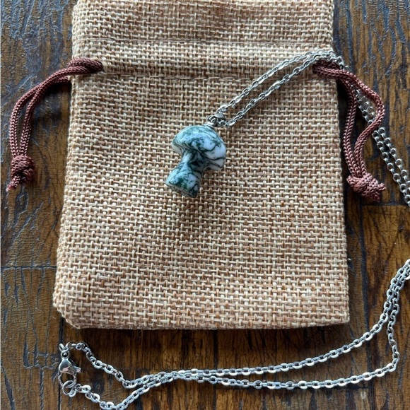 Tree Agate Mushroom Necklace | Mushroom Pendant | Crystal Mushroom Necklace - Picture 1 of 2